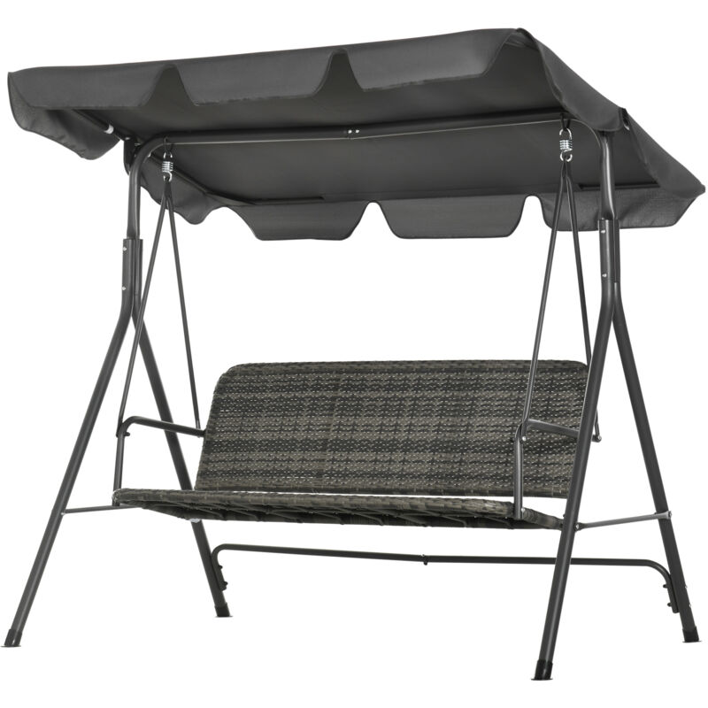 foto del prodotto dondolo 3 posti in rattan pe con tettuccio regolabile grigio outsunny