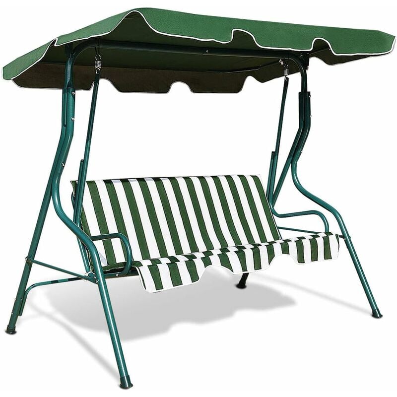 foto del prodotto dondolo a 3 posti in acciaio, dondolo da esterno con tettuccio inclinabile e resistente al sole, ideale per giardino, cortile e terrazzo, 172 x 110 x