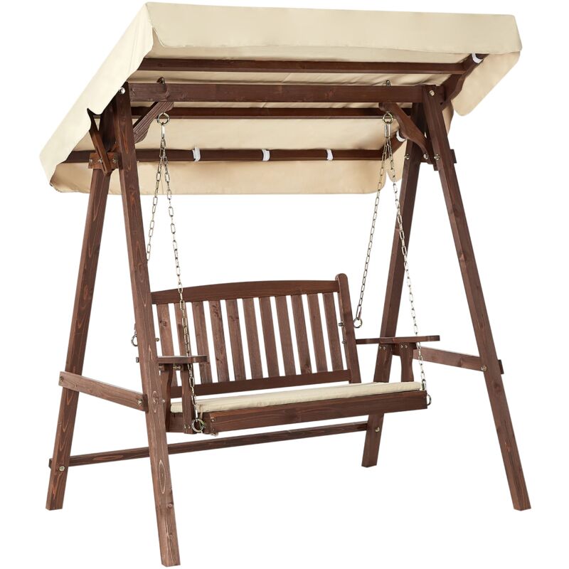 foto del prodotto dondolo da esterno in legno e tessuto beige 2 caviola
