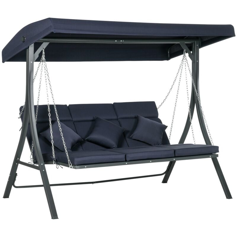 foto del prodotto dondolo da giardino 3 posti 198x118x168 cm sedute separate con chaise longue blu scuro