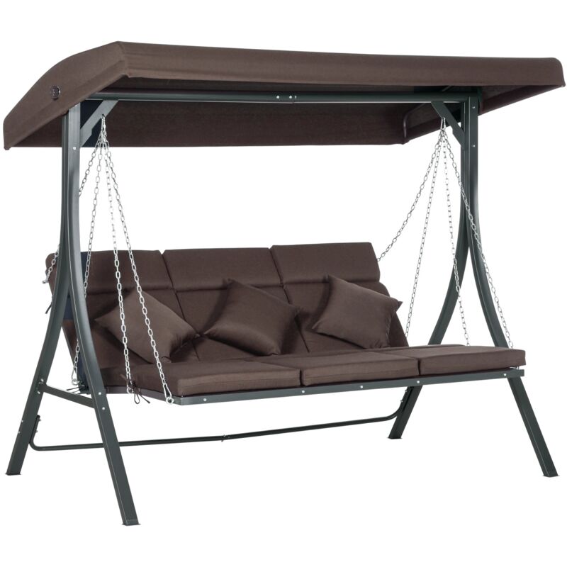 foto del prodotto dondolo da giardino 3 posti 198x118x168 cm sedute separate con chaise longue marrone