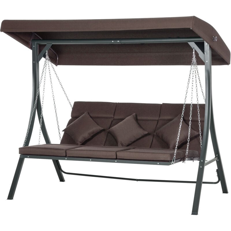 foto del prodotto dondolo da giardino 3 posti con tetto regolabile 198x118x168cm marrone outsunny