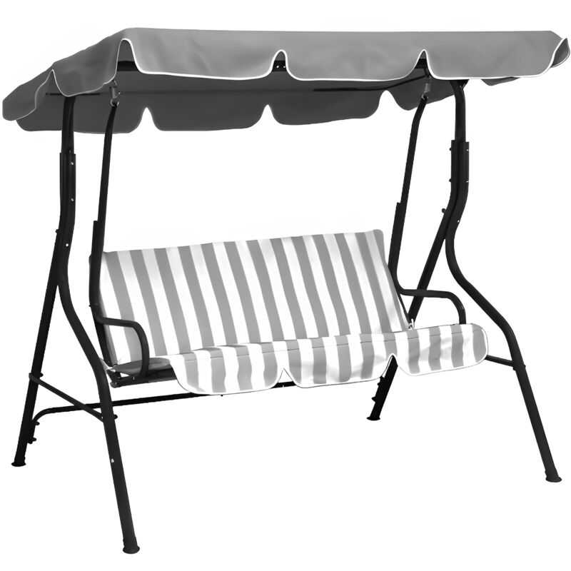 foto del prodotto dondolo da giardino 3 posti eco con cuscino imbottito robusto per esterno terrazzo con tettuccio parasole inclinabile grigio