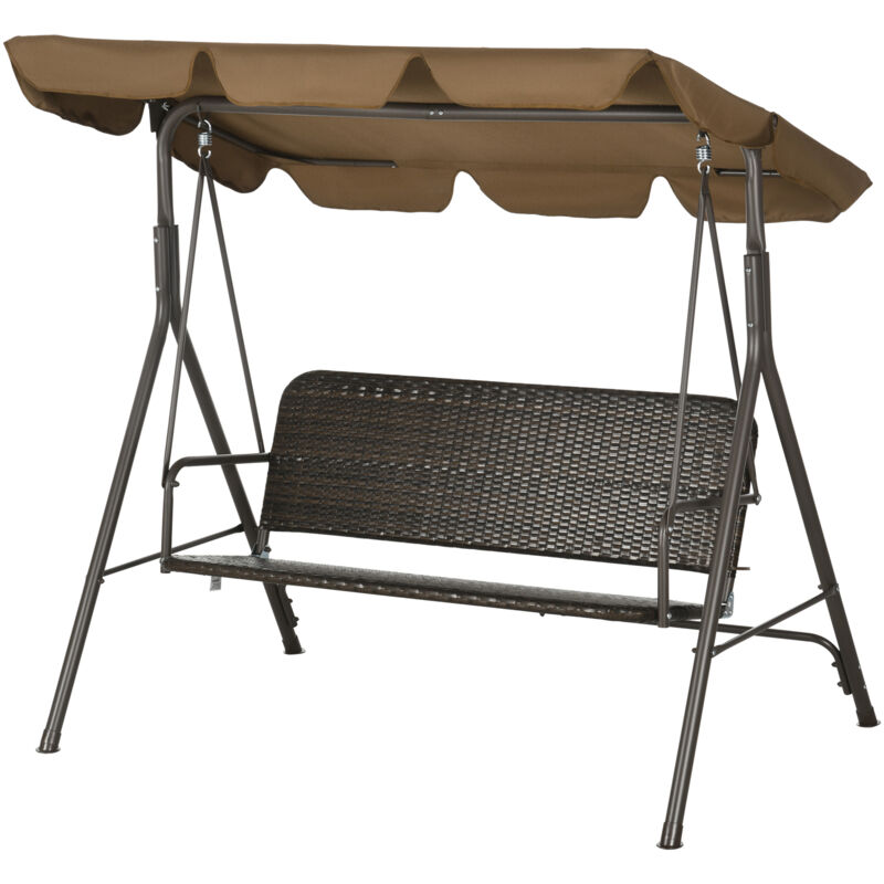 foto del prodotto dondolo da giardino 3 posti in rattan pe con tettuccio regolabile outsunny
