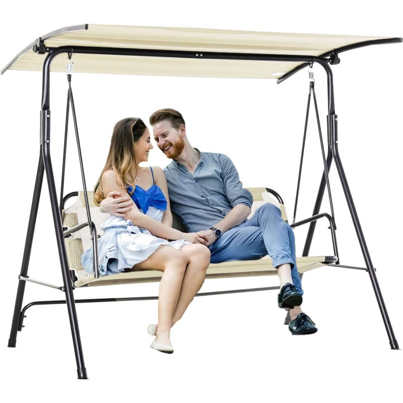 foto del prodotto dondolo da giardino 3 posti tettuccio parasole regolabile 172x110x155 cm beige