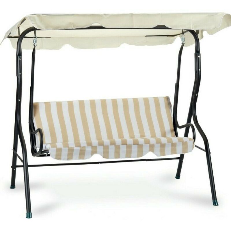 foto del prodotto dondolo da giardino a tre posti in acciaio color bianco e beige arredo esterni