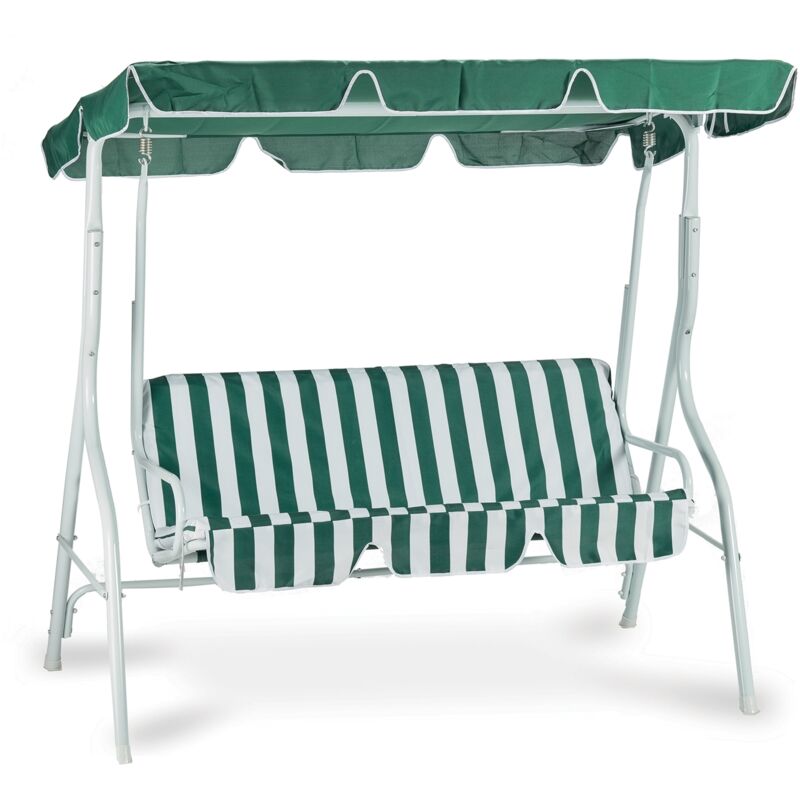 foto del prodotto dondolo da giardino a tre posti in acciaio color bianco e verde arredo esterni