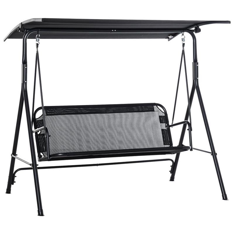 foto del prodotto dondolo da giardino terrazza 3 posti con tettuccio parasole regolabile. metallo e textilene nero 172x110x155cm