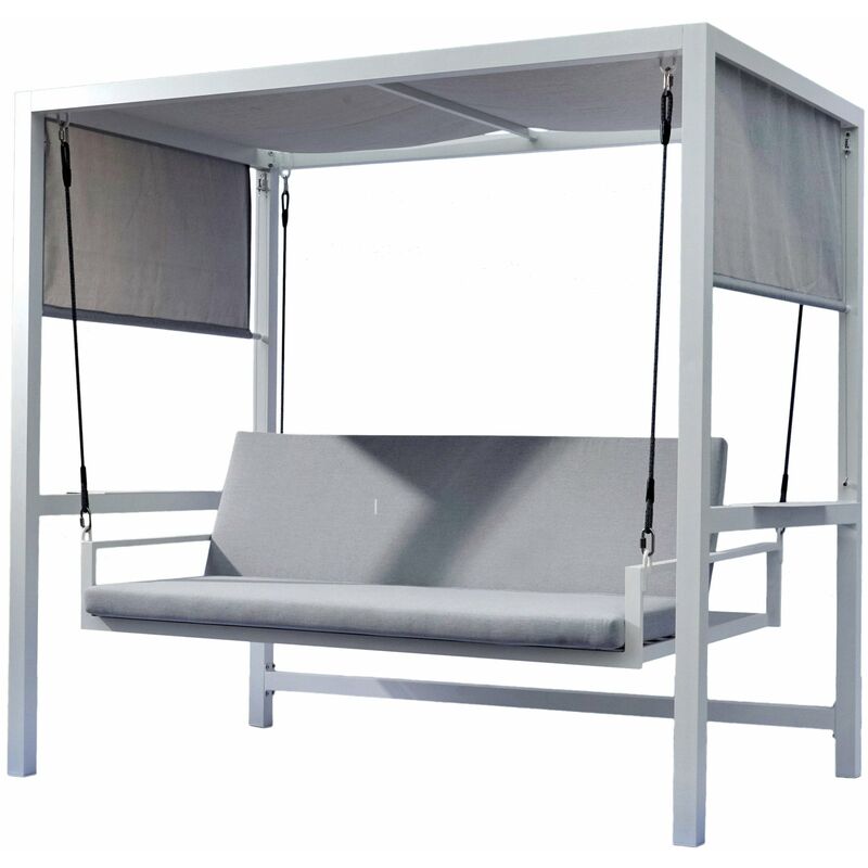 foto del prodotto dondolo letto 3 posti da giardino 234x130x194 cm in alluminio con cuscini grigio chiaro