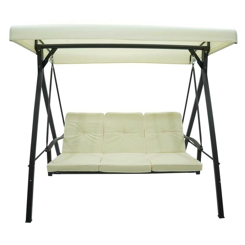 foto del prodotto dondolo letto da giardino 3 posti con tettuccio parasole grigio e ecr 