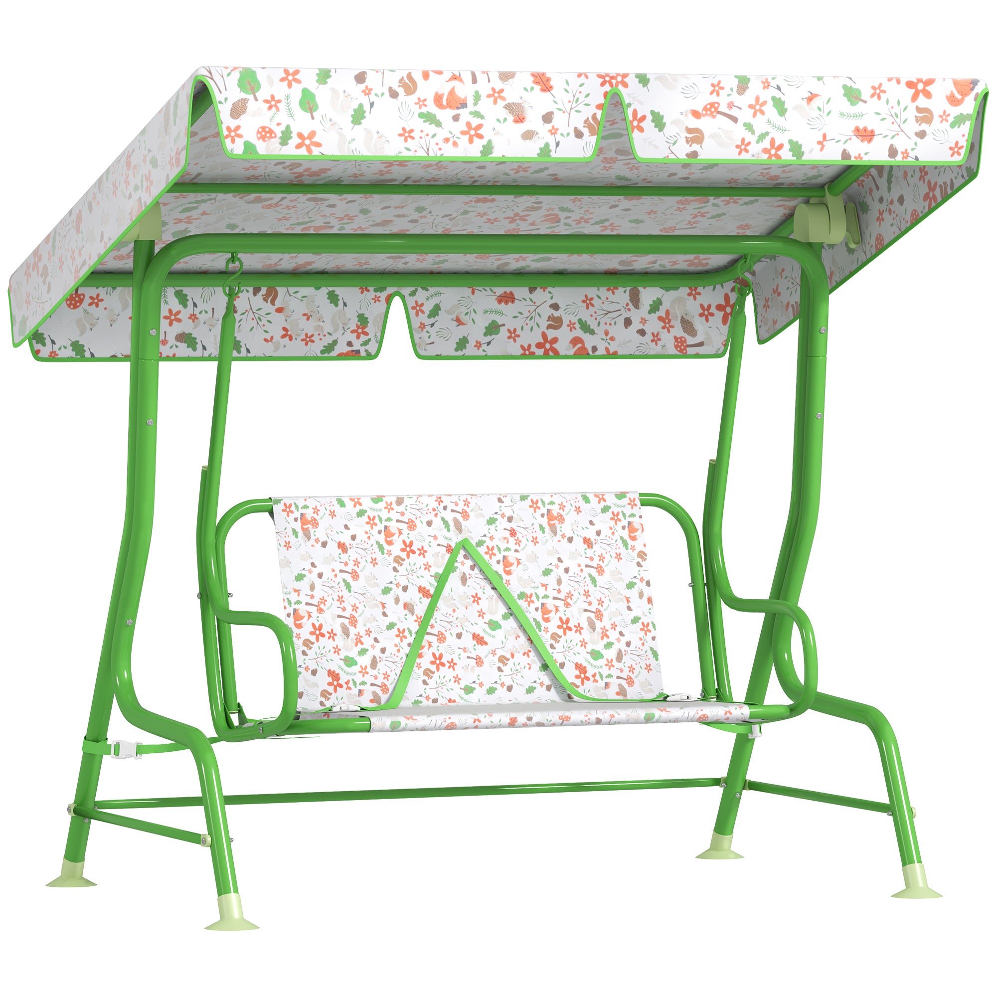 foto del prodotto dondolo per bambini da giardino a 2 posti 112x75x120 cm a 2 posti con cinture di sicurezza verde