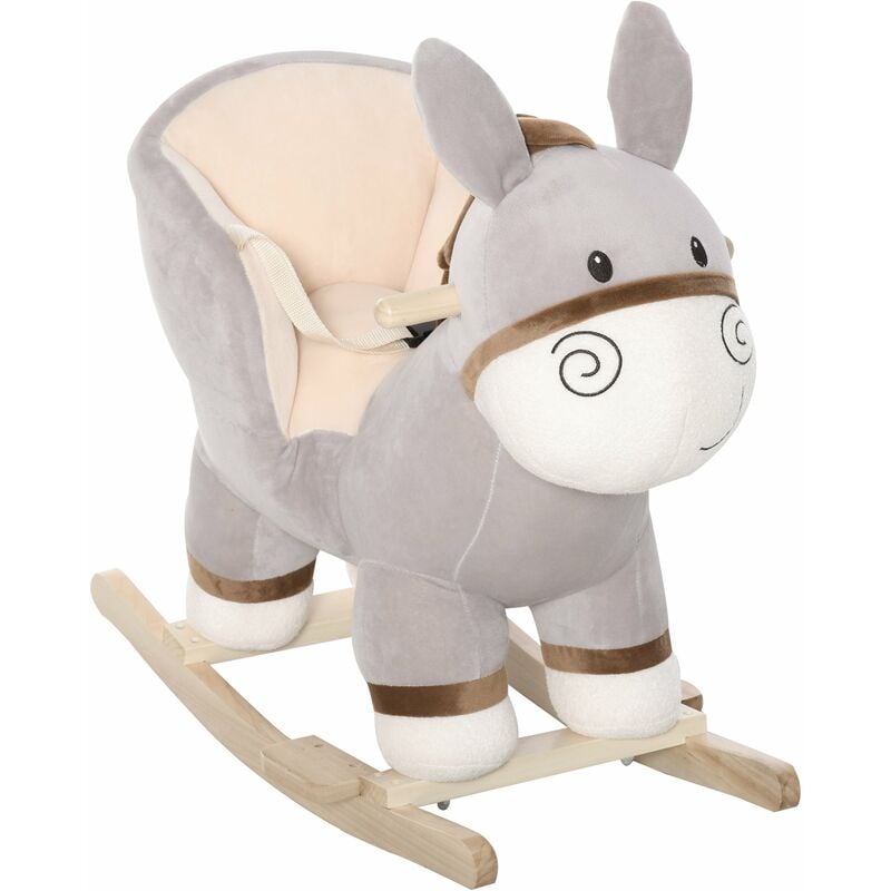foto del prodotto dondolo per bambini in legno asino in peluche con suono