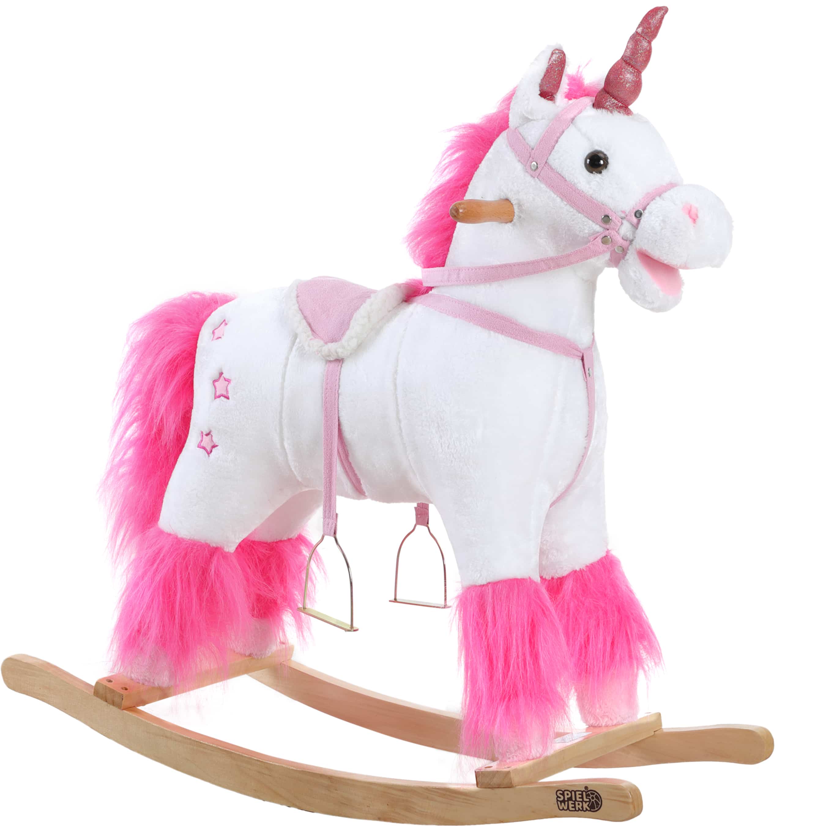 foto del prodotto dondolo per bambini unicorno peluche bianco 75x29x75cm
