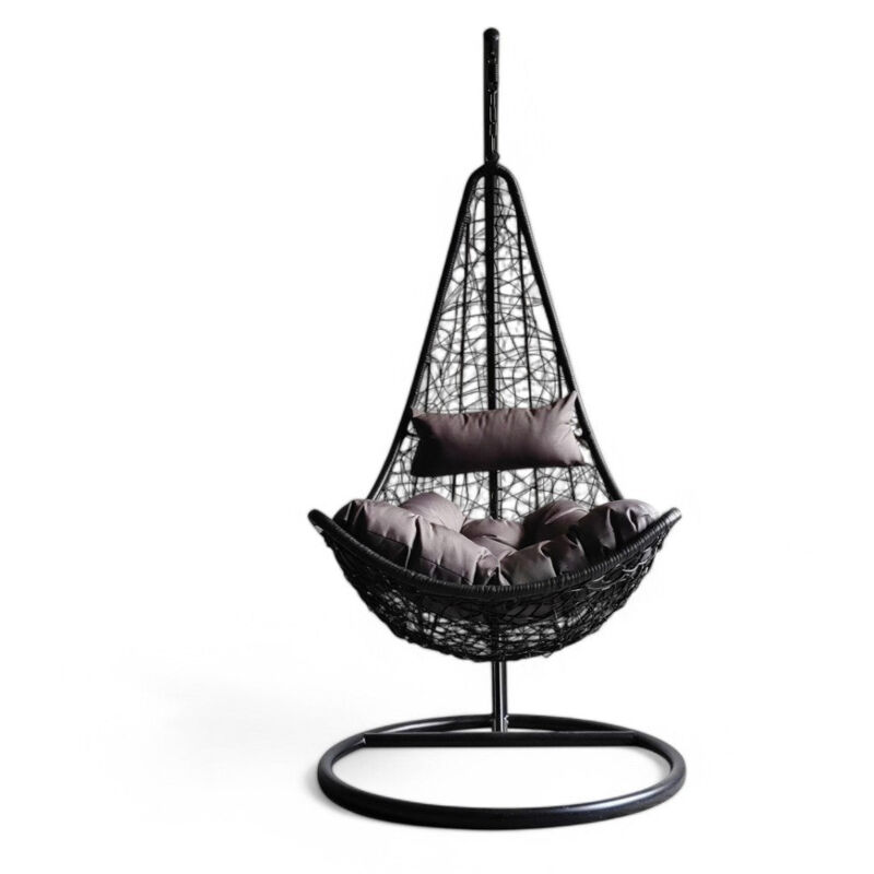 foto del prodotto dondolo sospeso antracite con struttura in metallo con seduta in wicker 195x82x122 cm lendra