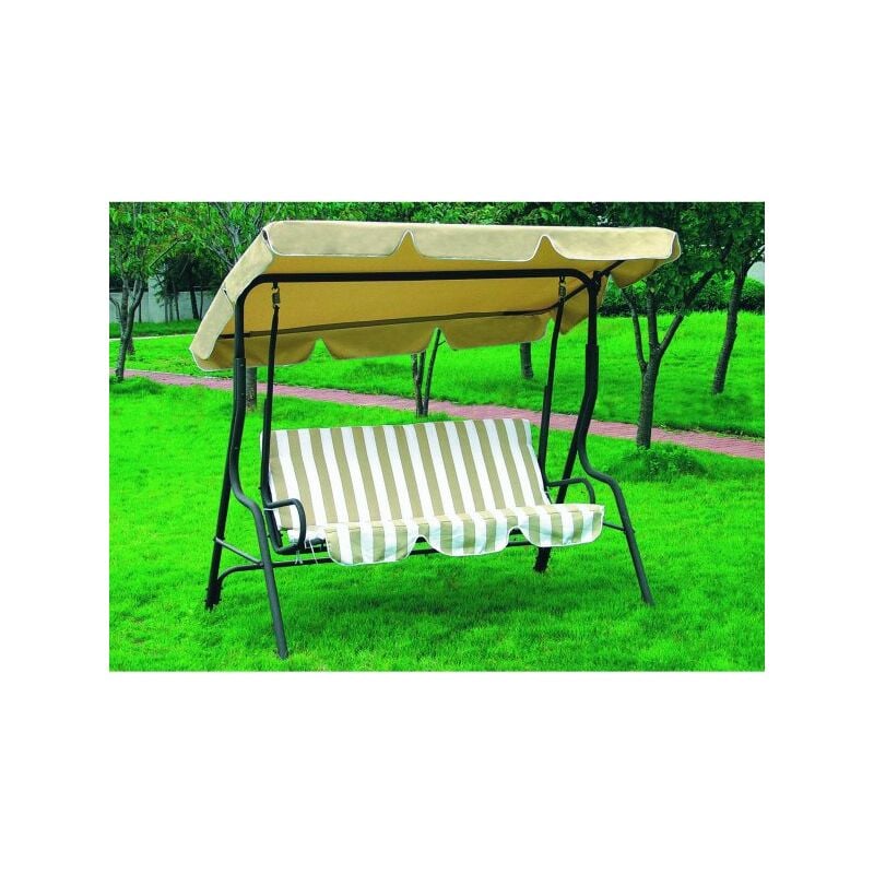 foto del prodotto dondolo tre posti con copertura, acciaio e poliestere 160 gr m , bianco beige 113x170 h.156cm fredi