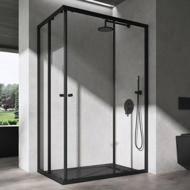 foto del prodotto doporro box doccia 120x70cm, box doccia a soffietto cabina bagno in cristallo trasparente con porte scorrevoli ravenna16k plus, nero