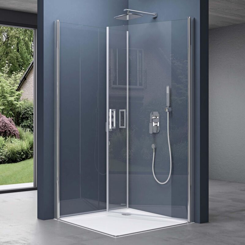 foto del prodotto doporro box doccia 70x90x195cm, cabina doccia angolare con doppia porta battente meccanismo alza abbassa vetro di sicurezza esg vetro trasparente