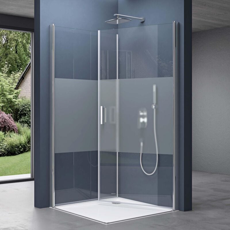 foto del prodotto doporro box doccia 75x80x195cm, cabina doccia angolare con doppia porta battente meccanismo alza abbassa vetro di sicurezza esg vetro parzialmente