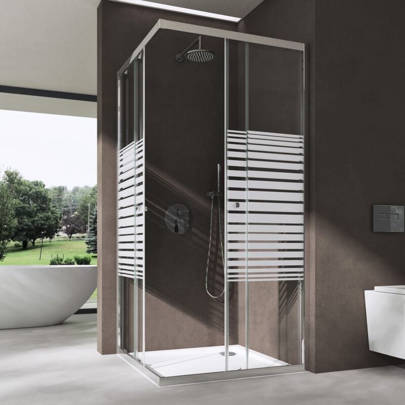 foto del prodotto doporro box doccia 80x100x190cm, cabina doccia angolare con porte scorrevoli vetro di sicurezza esg vetro parzialmente smerigliato 6mm ravenna16ms