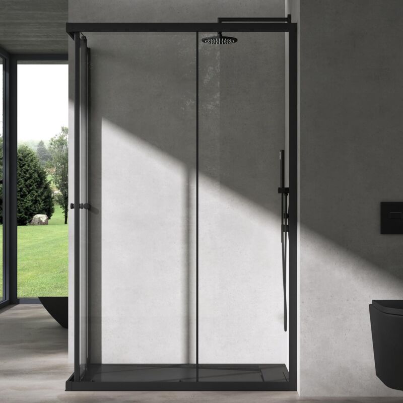 foto del prodotto doporro box doccia 80x120cm, box doccia a soffietto cabina bagno in cristallo trasparente con porte scorrevoli ravenna16k plus, nero