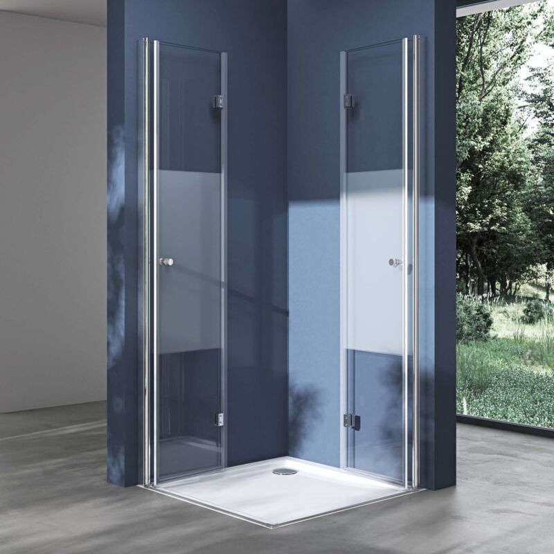 foto del prodotto doporro box doccia 80x70x190cm, cabina bagno angolare con porte girevoli a 180 vetro di sicurezza esg vetro parzialmente smerigliato ravenna26ms