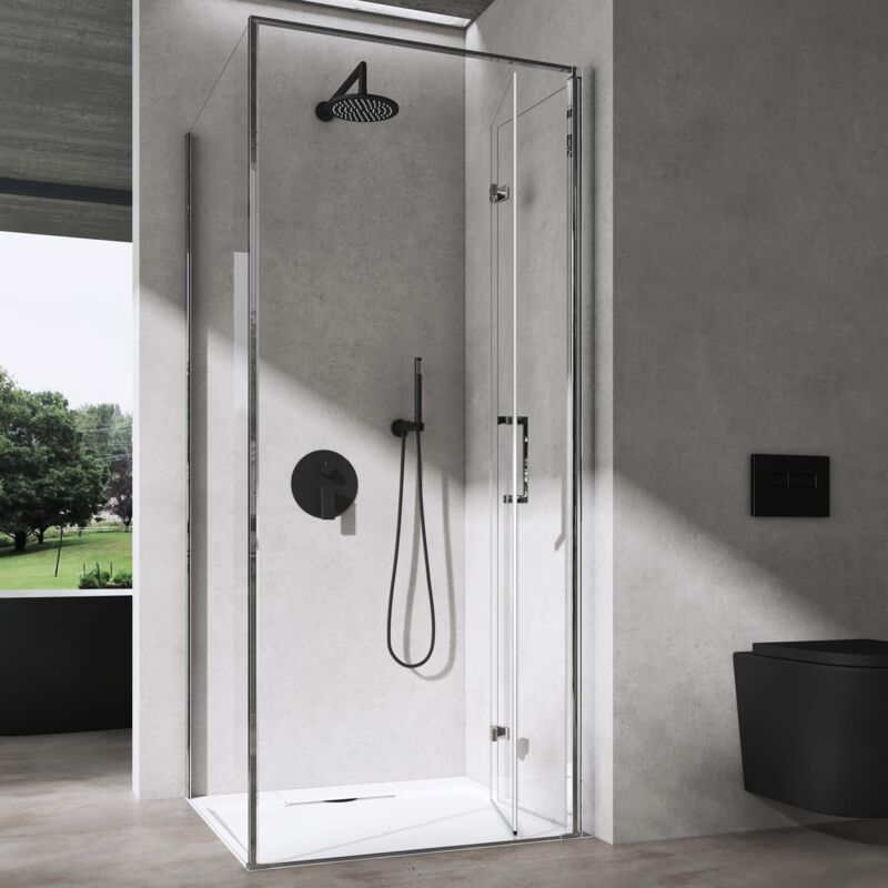 foto del prodotto doporro box doccia 80x75cm con piatto doccia, cabina bagno con porta pieghevole vetro di sicurezza esg vetro trasparente ravenna37k plus