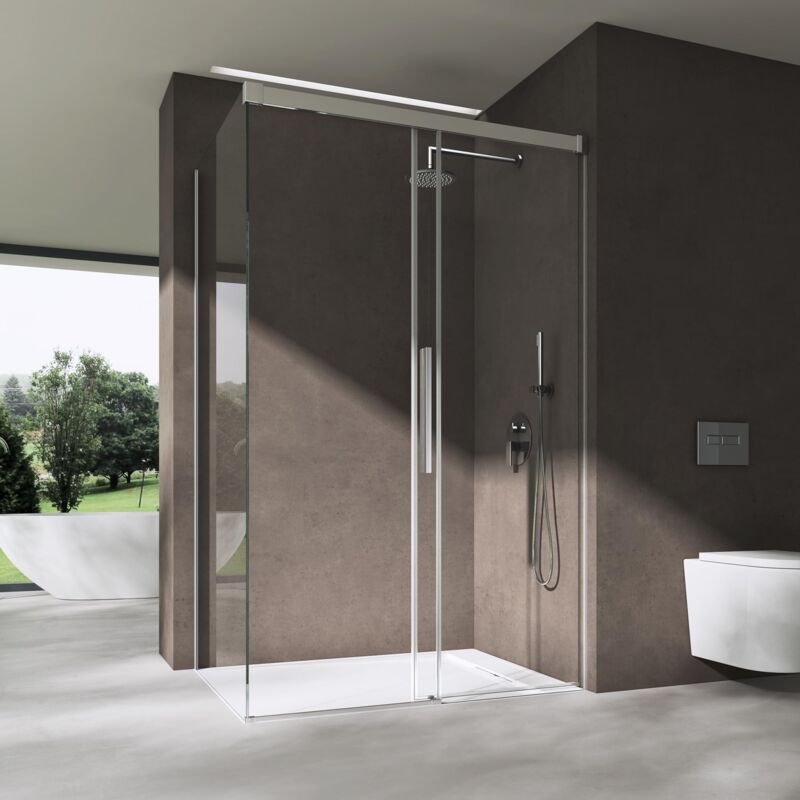 foto del prodotto doporro box doccia 90x100x195cm, cabina doccia angolare con porta scorrevole soft close vetro di sicurezza esg vetro trasparente incluso rivestimento