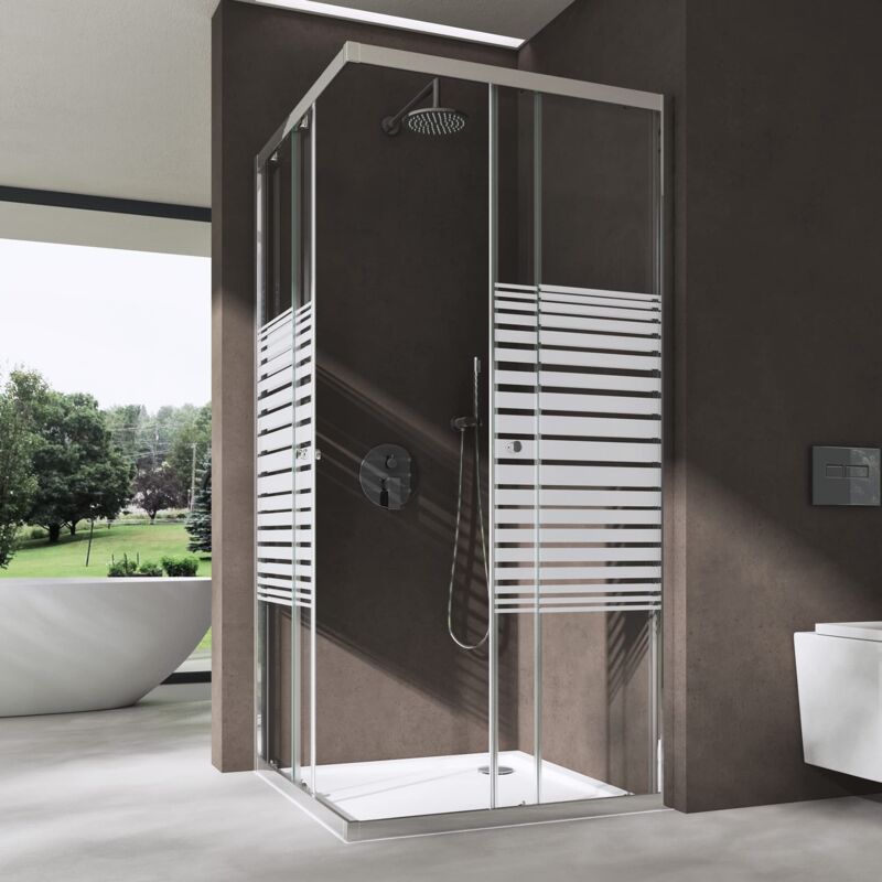 foto del prodotto doporro box doccia 90x70x190cm, cabina doccia angolare con porte scorrevoli vetro di sicurezza esg vetro parzialmente smerigliato 6mm ravenna16ms