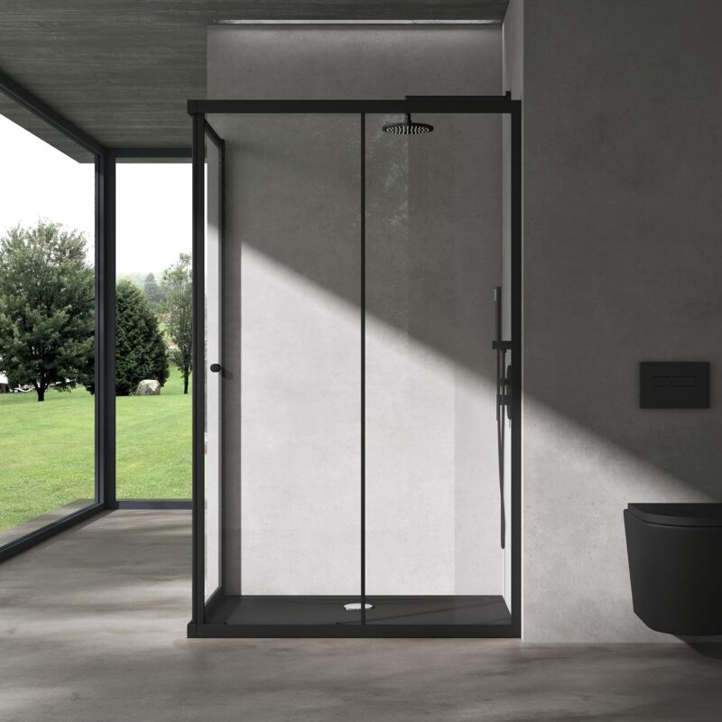 foto del prodotto doporro box doccia 90x90x190cm, cabina doccia con porta scorrevole vetro di sicurezza esg vetro nero ravenna16l k