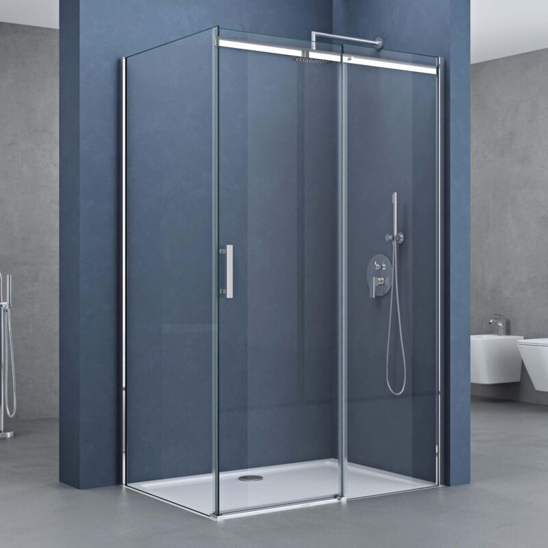 foto del prodotto doporro box doccia angolare 80x120 cm cabina doccia con porta scorrevole in vetro temperato esg trasparente con rivestimento easy clean profili