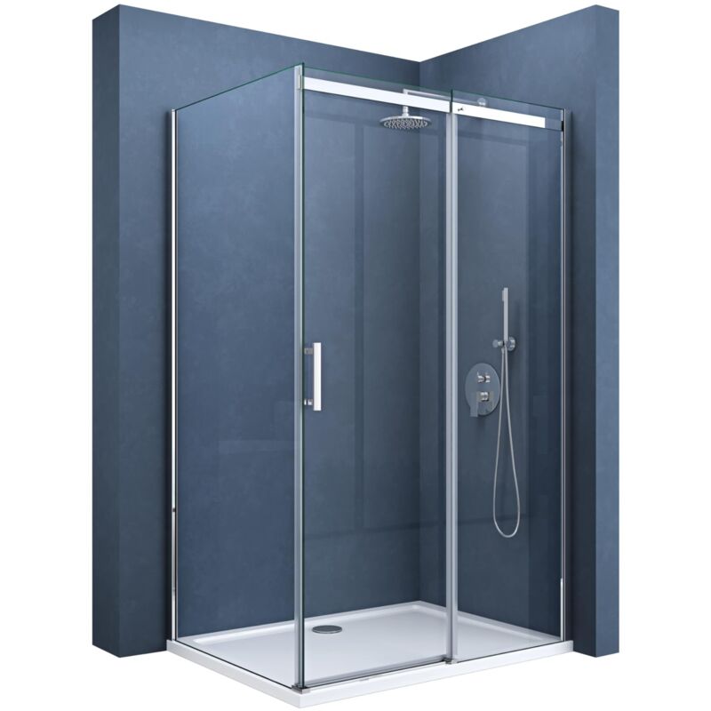 foto del prodotto doporro box doccia angolare con porta scorrevole vetro 8 mm temperato trasparente profilo alluminio cromato h 195 70x100 cm ravenna18k