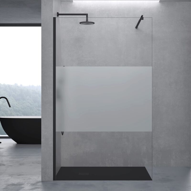 foto del prodotto doporro box doccia walk in 100x200cm, parete doccia anticalcare in vetro parzialmente smerigliato 8mm con braccio sostegno telescopico in acciaio