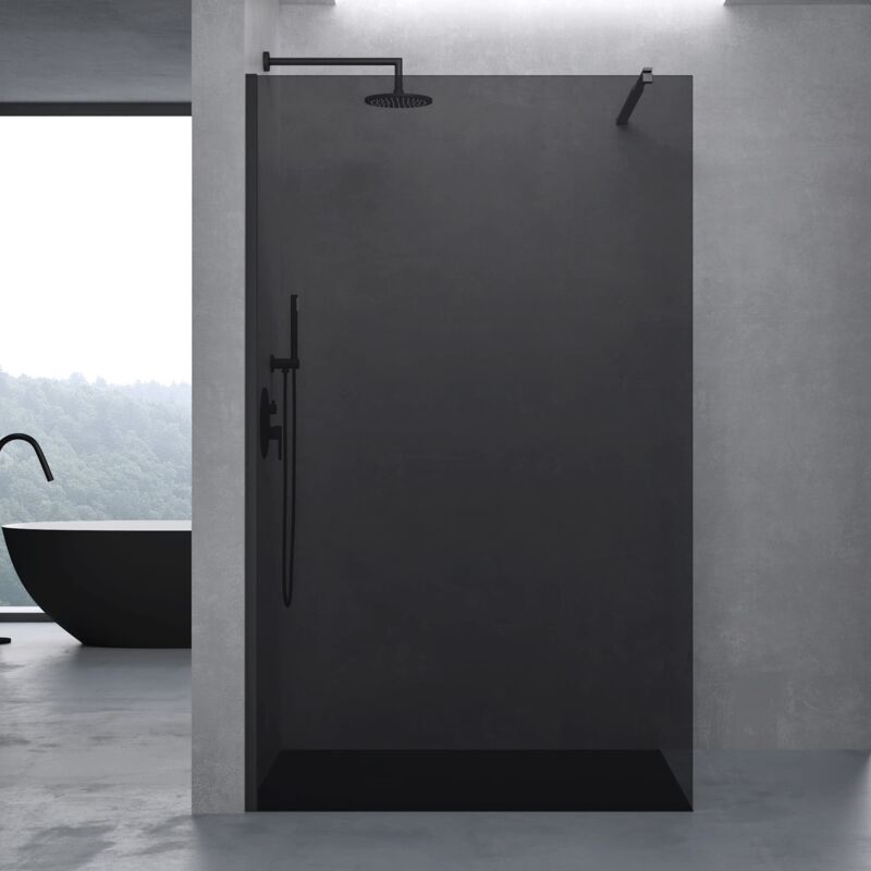 foto del prodotto doporro box doccia walk-in 110x200cm, parete doccia anticalcare in vetro di sicurezza 8mm con braccio sostegno telescopico in acciaio nero mmbr3