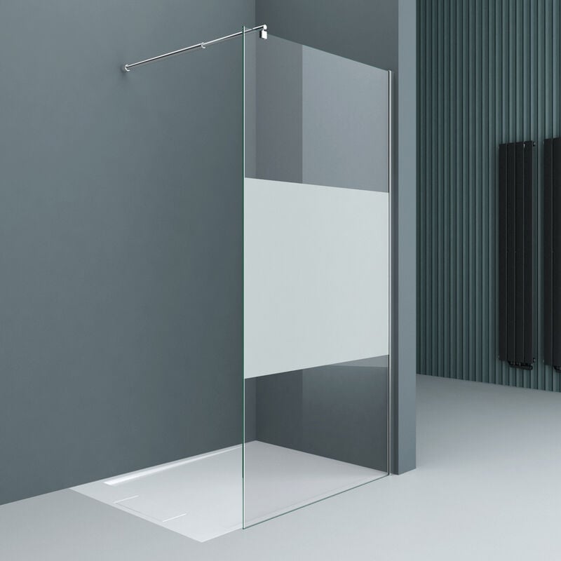 foto del prodotto doporro box doccia walk in 150x200cm, parete doccia in vetro parzialmente smerigliato 8mm braccio di sostegno 70 120cm vetro di sicurezza esg con