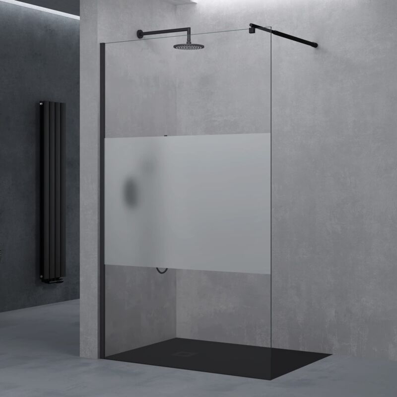 foto del prodotto doporro box doccia walk in 60x200cm, parete doccia anticalcare in vetro parzialmente smerigliato 10mm con braccio sostegno telescopico in acciaio