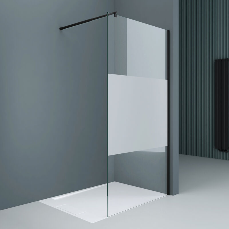 foto del prodotto doporro box doccia walk in 70x200cm, parete doccia anticalcare in vetro parzialmente smerigliato 10mm con braccio sostegno telescopico in acciaio