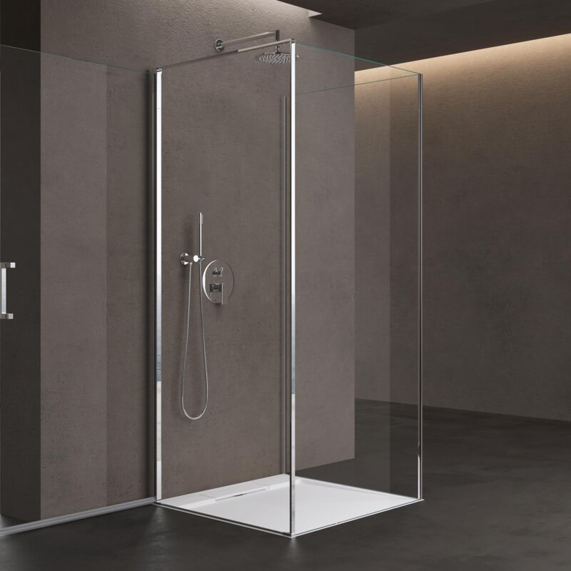 foto del prodotto doporro cabina box doccia 3 lati 90x90x90cm h195 porta battente con 2 pareti laterali vetro di sicurezza esg trasparente con nano rivestimento