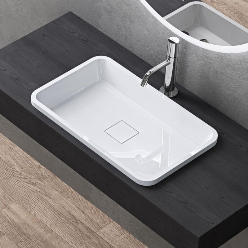 foto del prodotto doporro lavabo ad incasso soprapiano lavandino bagno da appoggio rettangolare in resina minerale, senza foro rubinetto, piletta inclusa, colore