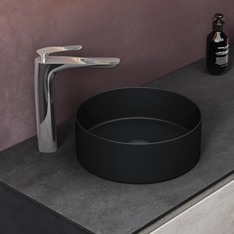 foto del prodotto doporro lavabo da appoggio 31x31x11cm, lavandino bagno br ssel203 in ceramica con nano rivestimenti inclusi, nero opaco
