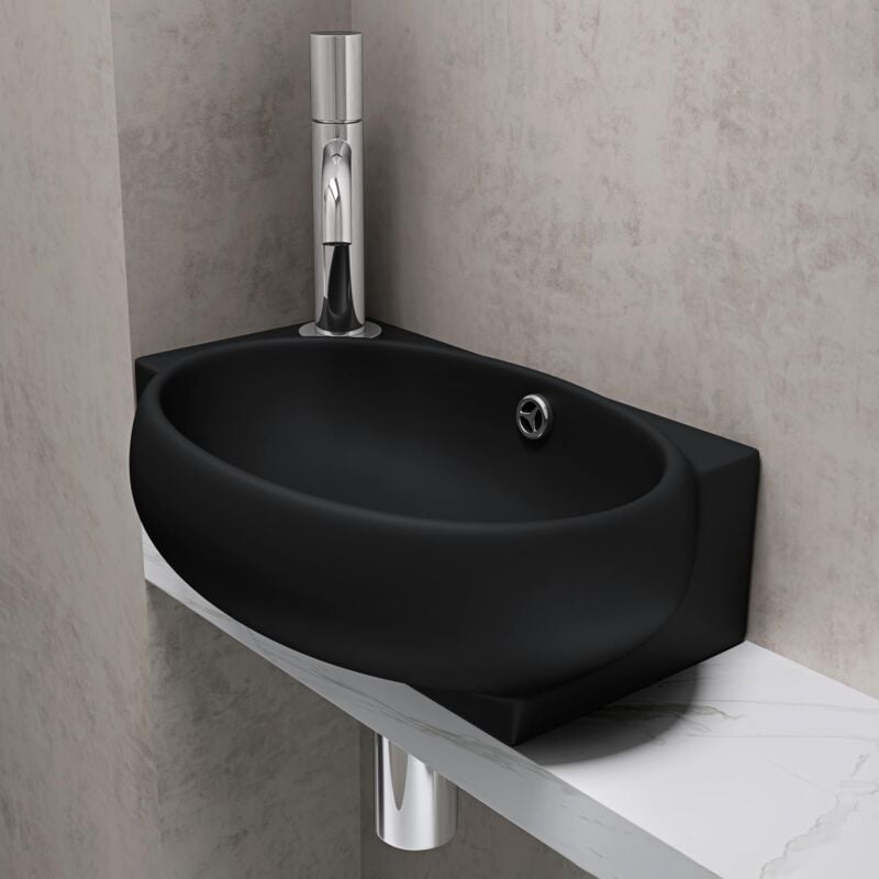foto del prodotto doporro lavabo da appoggio 42x28x15cm, lavandino bagno in ceramica nano rivestimenti inclusi br ssel001r, nero opaco