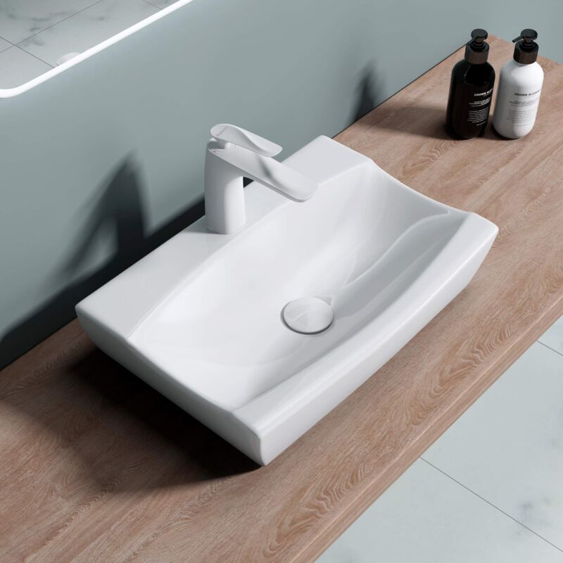 foto del prodotto doporro lavabo da appoggio 47x32x10cm, lavandino bagno rettangolare in ceramica nano rivestimenti br ssel152b