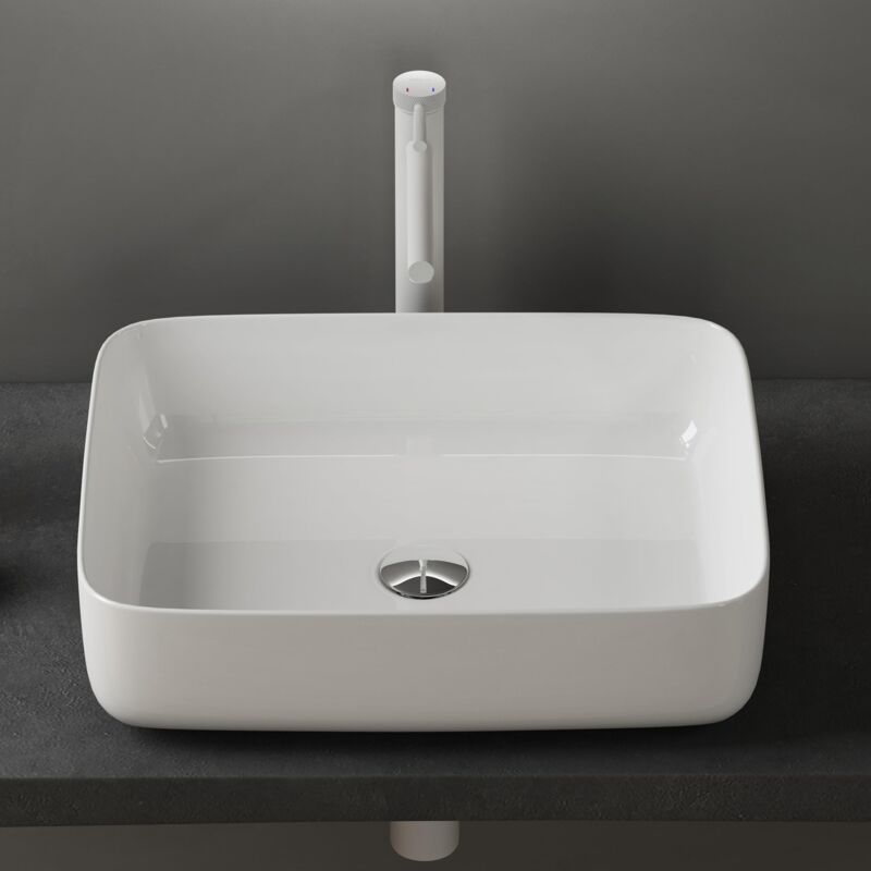 foto del prodotto doporro lavabo da appoggio 50x40x15,5cm, lavandino bagno in ceramica nano rivestimenti br ssel106, bianco