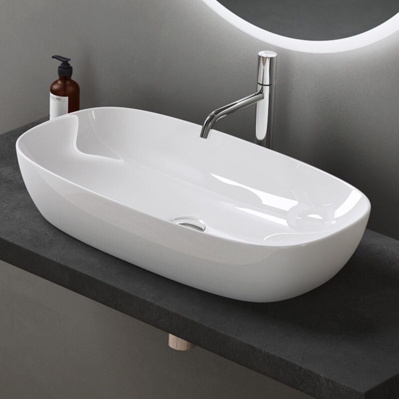 foto del prodotto doporro lavabo da appoggio 51x39,5x14cm, lavandino bagno in ceramica nano rivestimenti br ssel104, bianco