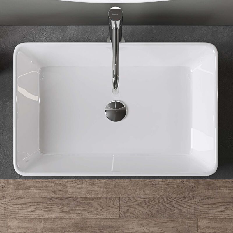 foto del prodotto doporro lavabo da appoggio 58x37x13,5cm lavandino bagno rettangolare in ceramica bianco lucido lavamani lavello moderno con foro di scarico e