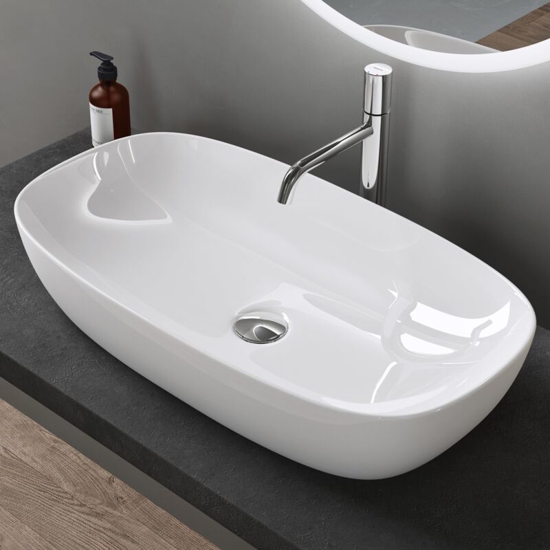 foto del prodotto doporro lavabo da appoggio 70x37x13,5cm, lavandino bagno in ceramica nano rivestimenti br ssel104, bianco