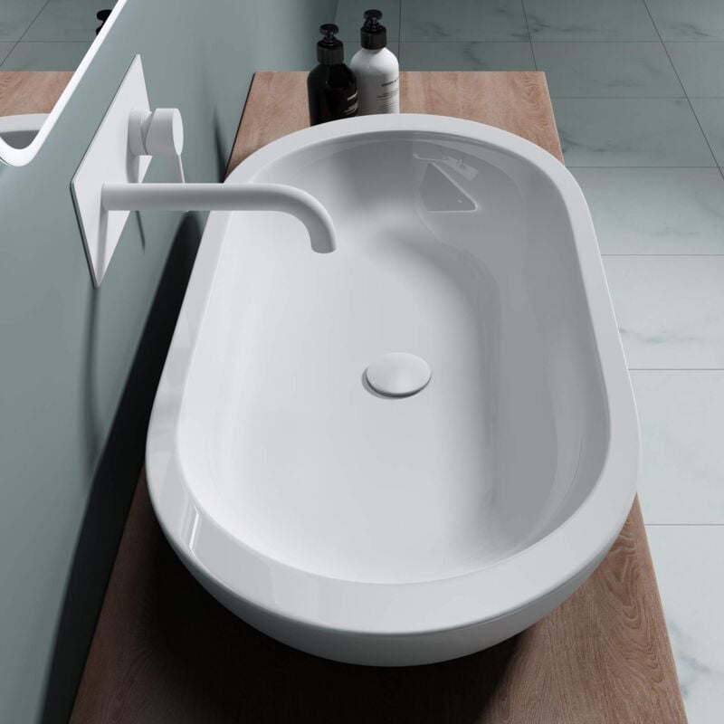 foto del prodotto doporro lavabo da appoggio 80x42,5x11,5cm, lavandino bagno ovale in ceramica nano rivestimenti br ssel5057
