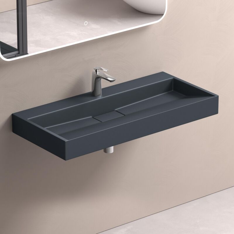 foto del prodotto doporro lavabo da appoggio bagno sospeso lavandino rettangolare in marmoresina con piletta di scarico inclusa colossum19, 100x46x11 cm antracite