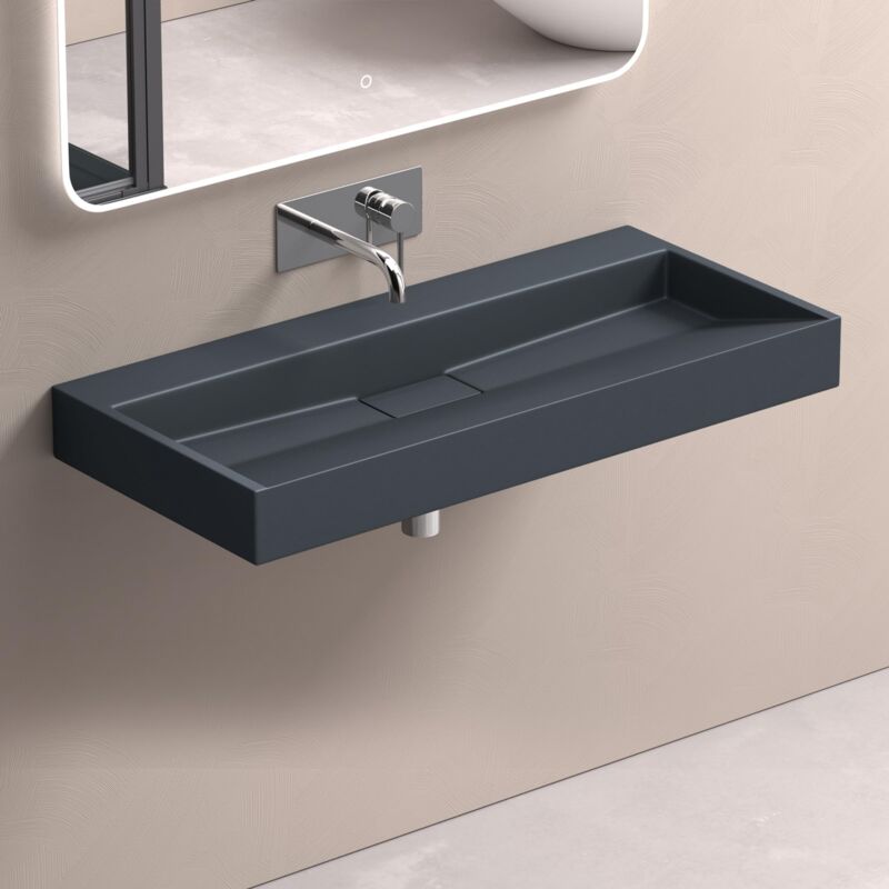 foto del prodotto doporro lavabo da appoggio bagno sospeso lavandino rettangolare in marmoresina con piletta di scarico inclusa colossum19, 100x46x11 cm antracite