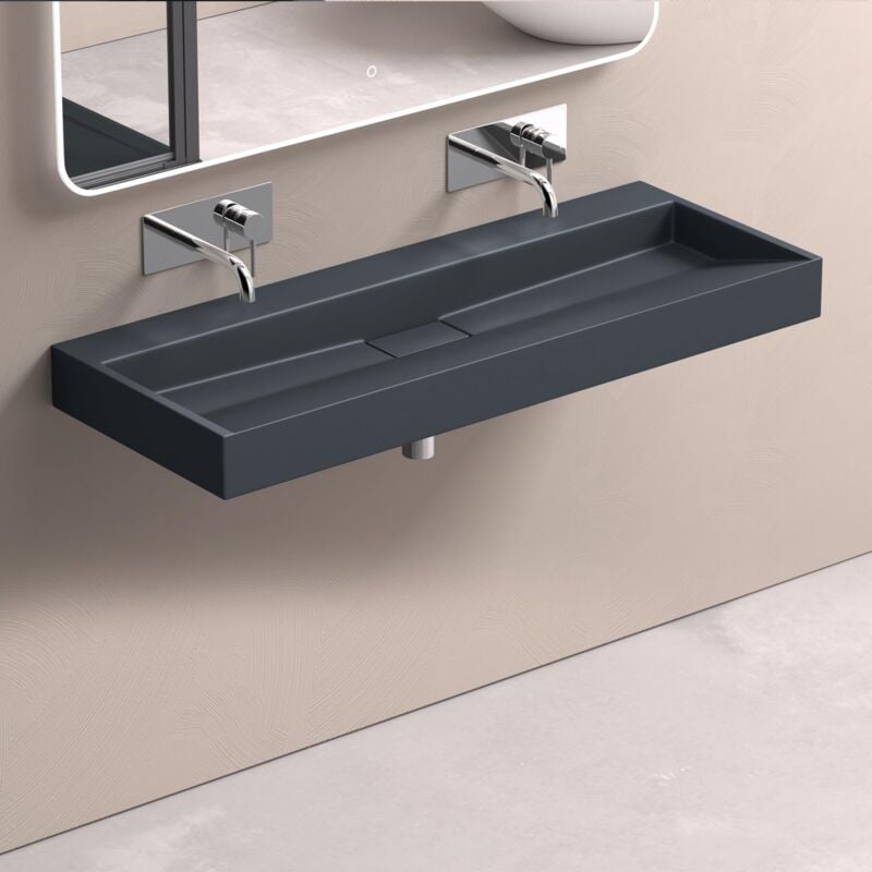 foto del prodotto doporro lavabo da appoggio bagno sospeso lavandino rettangolare in marmoresina con piletta di scarico inclusa colossum19, 120x46x11 cm antracite