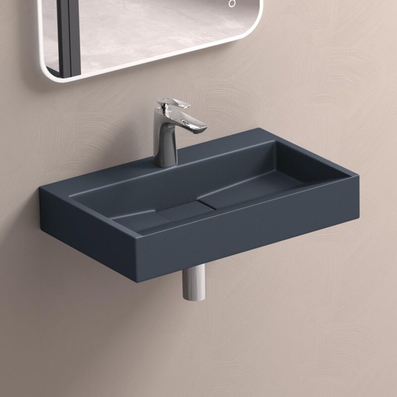 foto del prodotto doporro lavabo da appoggio bagno sospeso lavandino rettangolare in marmoresina con piletta di scarico inclusa colossum19, 60x38x11 cm antracite